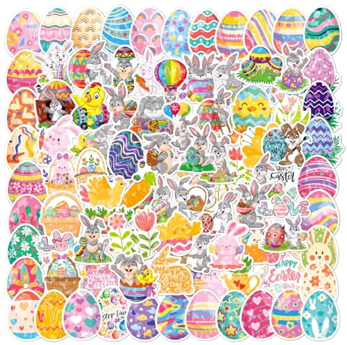 100 Stück Aufkleber Ostern, Ostereier Sticker, Osteraufkleber, Ostern Sticker, Osterdeko Aufkleber, Osterei Hase und Küken Stickers, für Osterns Basteln Partygeschenke Dekoration