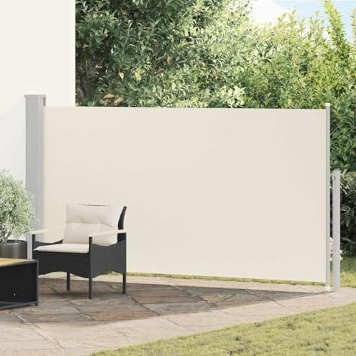 Seitenmarkise 160x300 cm Cremeweiß, ausziehbare Außenmarkise für Terrasse und Balkon, UV-beständiger Sicht- und Windschutz, reißfester Terrassensonnenschutz mit Schattentuch