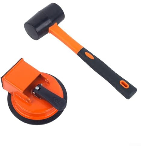 HOHOVYVY Strumento di riparazione per giunti del pavimento con ventosa, martello in gomma e pad, adatto per pavimenti in laminato e legno, robusta struttura in ferro, cuscinetti riutilizzabili(2)