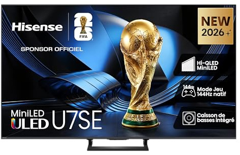 Hisense 75U7SE - MiniLED Smart TV 75 Pulgadas, Hi-QLED MiniLED, Modo Juego 144 Hz Nativos, Subwoofer Integrado, Hi-View AI Engine, IMAX Enhanced, Filmmaker Mode, Dolby Vision IQ, HDR 10+ Adaptive