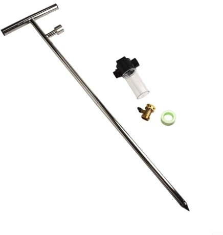 PureBowlic Alimentador de raíces de acero inoxidable con mango en T y botella de fertilizante para regar raíces profundas, árboles, arbustos y rosas, herramienta de cuidado de plantas de jardín