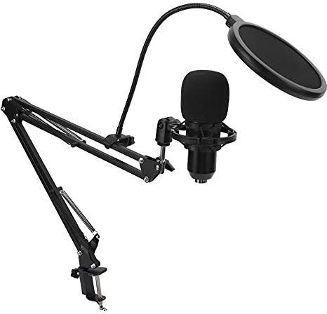 Sahgsa Microfono a Condensatore Scheda Audio USB Kit Professionali per Giochi Dal Vivo con Staffa per Braccio Regolabile per Chat, Giochi Online, Trasmissione, Canto - Lega + Plastica