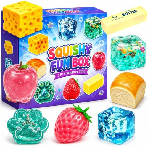 8 Stück Squishy Box Fun Set Mystery, Malzzucker Squishies Blind mit langsamer Rückstellkraft, entspannende Hand und Schreibtischdekoration Stressabbau, Gastgeschenke für Erwachsene
