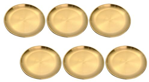 OUNONA Assiettes de Presentation Doré Rondes Lot de 6 en Acier Inoxydable Résistantes au Lave-vaisselle, pour Camping et Repas Élégants