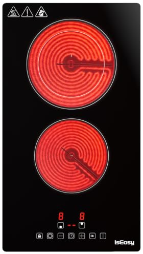 Placa Vitrocerámica de 2 Fuegos con Enchufe, 3200W, Control Táctil, Vitroceramica 2 Zonas, Ttemporizador, Bloqueo de Seguridad, 220-240 V