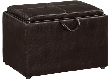 Convenience Concepts Designs4Comfort Accent Storage Ottoman 22.75 - Modern Foot Stool with Decorative Tray for Living Room, Dining Room, Office, Den, Espresso Faux Leather
