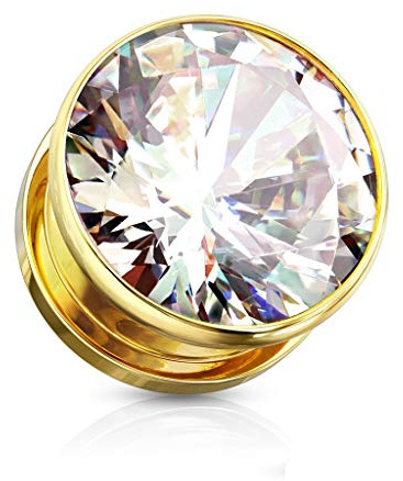 Beyoutifulthings Ohr-Tunnel Zirkonia - Silber, Gold, Schwarz, Regenbogen, Clear - Piercing Edelstahl Schmuck Screw Fit Plug Schraub-Verschluss 3-25mm