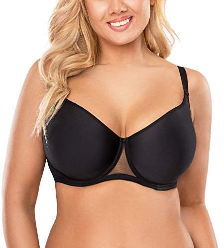VIVISENCE Bügel BH Damen Glatte Seamless Schalen Gepolsterter Büstenhalter Mit Bügel Klassische BHS Große Brüste Starker Halt, Passt Sich, Schwarz,75I
