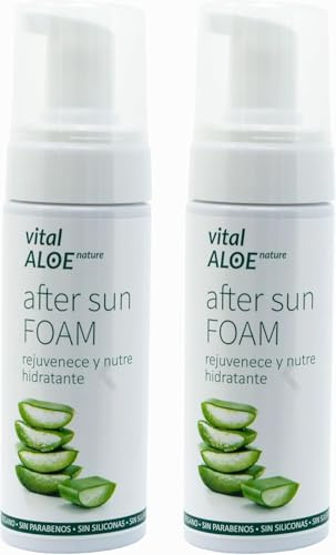 After Sun Aloe Vera Foam 2x150 ml | Espuma Hidratante Natural con Aloe Vera 100% Puro | After Sun Facial y Corporal Vegano, Sin Parabenos ni Sulfatos | Ideal Para Después del Sol y Depilación