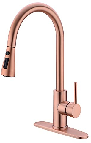 Delle Rosa Küchenarmatur, Kupfer Roségold, Multifunktionaler Wasserauslass, 3-Wege-Sprühkopf, 304 Edelstahl, Deckenmontage, Gooseneck mit Schwenkfunktion, Herunterziehbare Brause