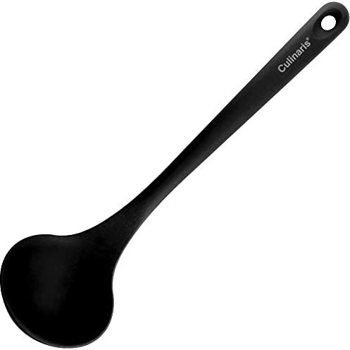 Culinaris Silikon Schöpfkelle • Hitzebeständige Kelle zum Kochen BBQ Grillen Backen • BPA frei Lebensmittelqualität • Hochwertige Schöpfkelle Spülmaschinengeeignet • Farbe Schwarz (L 34 cm x B 9 cm)