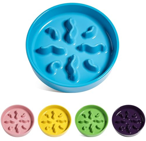 LE TAUCI PET Ceramic Slow Feeder Dog Bowls Small Breed, 0.5 Cups Dog Food Dish for Fast Eaters, Puzzle Bowl for Small Dogs and Cats, 5.5 Inch-Blue