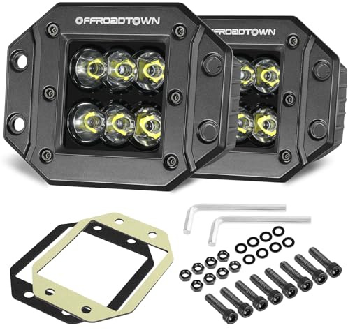 Flush Mount LED Pods, OFFROADTOWN 5'' 12,000LM CREE LED Driving Lights Reverse Backup Light Flush Light Bar Off Road Lights Work Light for Truck Pickup UTV ATV SUV Boat 4x4 Car