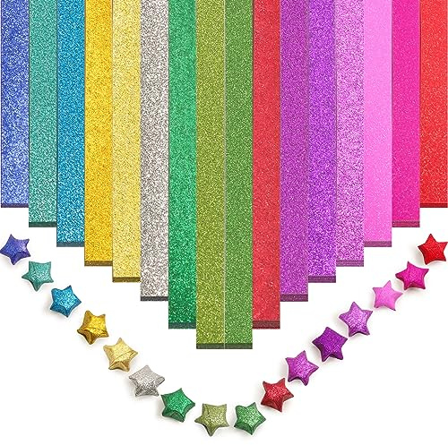 FoDau770 Glitzerstern-Papierstreifen, 360 Blatt Origami-Stern-Papier, Dekorationspapierstreifen, bunte Dekoration, Faltpapier für Kunst, Handwerk, Geschenk, DIY-Projekt – 18 Farben