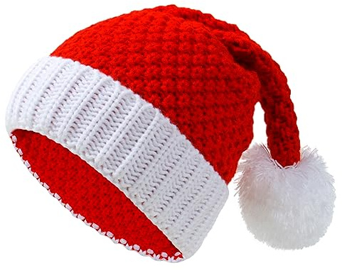 URFEDA Chapeau Tricoté Chaud Hiver, Chapeau de Père Noël, Chapeau Tricoté Noël avec Pompon, Rouge Vert Noël Bonnet en Rayure, Bonnet de Laine en Tricot pour Enfants et Adultes, Noël Costume Cosplay