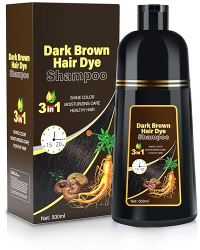 Dark Brown Hair Dye Shampoo 3 in 1 for Gray Coverage for Women/Men, Color Shampoo Instant Herbal Ingredients Semi Permanent