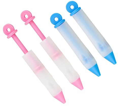 CIMAXIC 4pcs Silicone Cake Decorating Pen Set 4 Nozzles Food Writing and Cream Squeezing Tool for Baking Random Color for Cake Cookie and Dessert Decoration