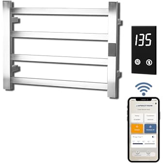 Topdattion Smart Wireless Electric Towel Warmer | Blade Thin 4 Bar Design | Hardwired & Plug-in | Alexa & Google Home Compatible | Brushed Finish