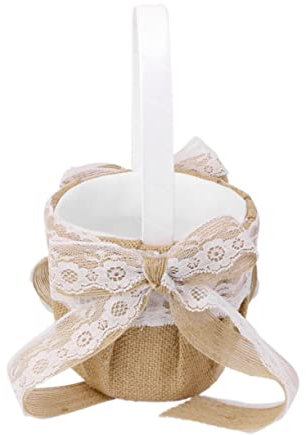 STOBAZA Rustikaler Blumenkorb Jute Mit Spitzenbogen Für Hochzeiten Für Blumenmädchen Hochzeitsdeko Natürlicher Für Ihren Besonderen Tag