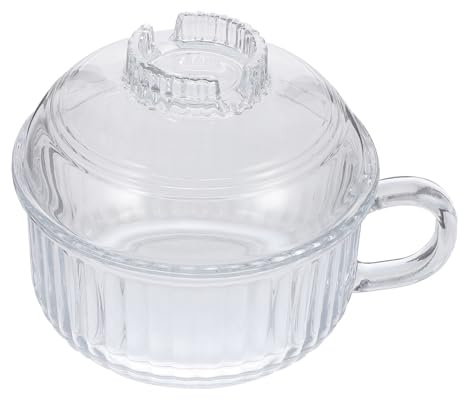 Glas Japanische mit Deckel Nudelschüssel, Hitzebeständig für Zuhause | 1 Stück, Runde Form mit Griff, Kratzfest und Stück Geformt, für Suppe und Reis