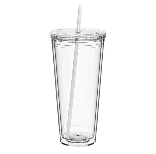MKEMQXBEP Gobelets Gobelet en Paille avec Couvercle, gobelet à Boire réutilisable à Double Couche, gobelet en Plastique Transparent, Tasses à thé, à Fruits et à café, Bouteille d'eau DIY(650ml)