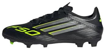 adidas Unisex F50 League Firm Ground Football Boots, Core Black/Iron Metallic/Lucid Lemon, 42 EU