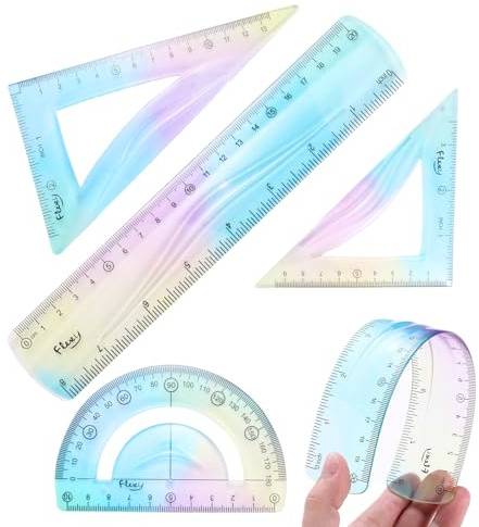 sourcing map Set di 4 righelli triangolari da 20 cm, in plastica, flessibili, dritti, morbidi, pieghevoli, geometrici, goniometri, triangolari, per casa e ufficio