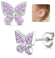 JeweBella Orecchini Bambina Argento 925 Anallergici Orecchini Farfalline Carino Orecchini Piccolo Gioielli Bambina Ragazza Set Orecchini Ragazza Donna Rosa/Viola/Blu/Multicolore