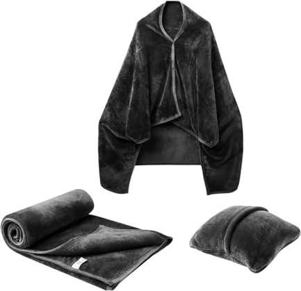 Genérico Combi-d'oreiller de couverture, combo d'oreiller de couverture de voyage compact – Poncho pour adultes portable, couverture d'avion en flanelle douce pour voyager