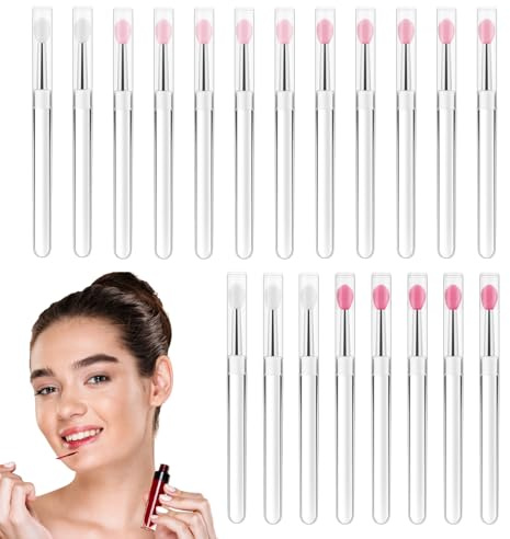 20Pcs Lip Brush, Lipstick Applicators Set with Caps, Portable Reusable Makeup Tools for Lipstick Gloss & Eyeshadow