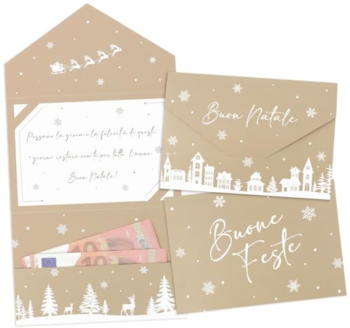 BETESSIN 2pz Biglietti Natalizi Portasoldi Bigliettini Auguri Buon Natale Buste Natalizie Carta Kraft Idea Regalo Buone Feste Cartolina Natale