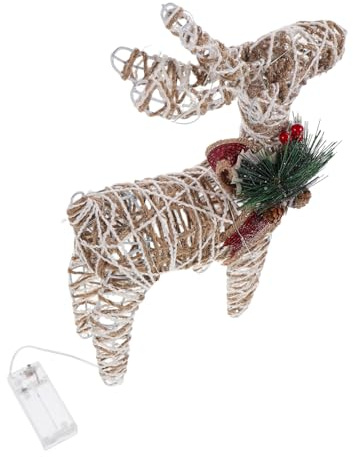 VALICLUD Lichtdurchflutete Weihnachtsdeko Rentier aus Robuster Metalllegierung mit Rustikalen Seil-Akzenten Kleine Stehende Weihnachtsfigur für Innen Außendekoration von Garten Rasen und
