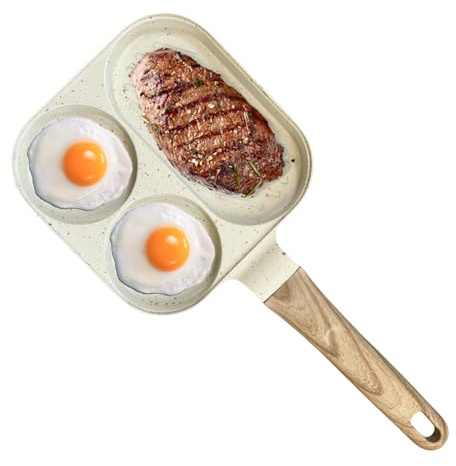 Poêle À Œufs | Poêle À Frire Antiadhésive Pour Cuisinière À Induction | Ustensile De Cuisson 3 Sections Pour Maison | Brunch Petit-Déjeuner Omelette Pancake Sandwich Bacon