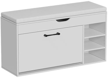Vicco Panca scarpiera da ingresso Solino, Bianco, 90 x 50 cm con 3 scomparti aperti