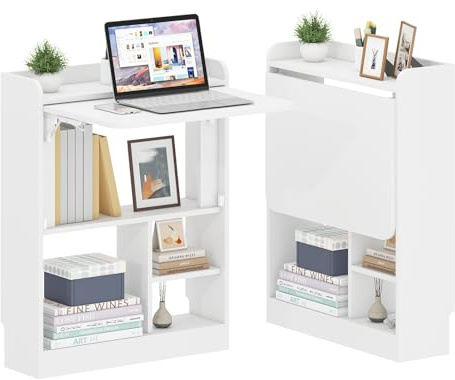 Wall Mounted Table Folding Desk,Drop Leaf Floating Table w/4 Storage Shelve
