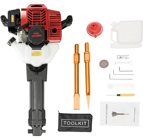 LENJKYYO 52CC Benzin Abbruchhammer 1.9KW, 55J Abbruch Hammer Betonhammer, 2-Takt Motor Stemmhammer mit Spitzmeißel & Flachmeißel, Benzin Betonhammer Presslufthammer für Abbruch, Beton & Stein
