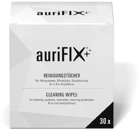 Hörluchs auriFIX Cleaning Wipes Pack of 30 Individually Packed for Hearing Aids, Hearing Systems, Ear Molds, Hearing Protection and In-Ears, Hygienic Cleaning
