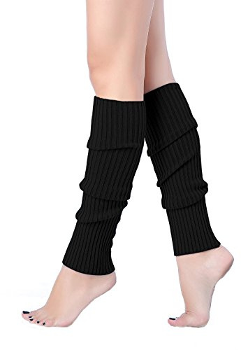 v28 Women Juniors 80s Eighty's Ribbed Leg Warmers for Party Sports (Black)