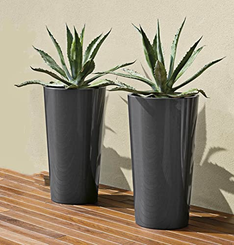 Euro3Plast Tuit 2858.62 2er Set Blumentöpfe mit Pflanzeinsatztopf 40 cm Ø rund x 73 cm hoch Farbe Anthrazit