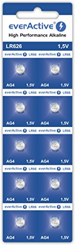 EverActive AG4 1,5 V, 10 x batterier, alkaliska, mini, G4 LR626 LR66, 5 års hållbarhet, 10 stycken – 1 blisterkort