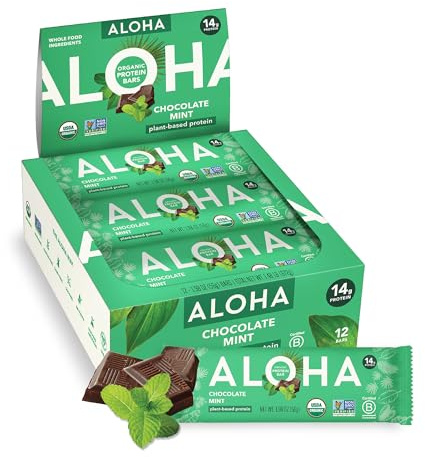 ALOHA Organic Plant Based Protein Bars, Chocolate Mint, 1.98 Oz (Pack of 12)