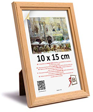 3-B Bilderrahmen GERA – Natur - 10x15 cm - Holzrahmen, Fotorahmen, Portraitrahmen mit Acrylglas