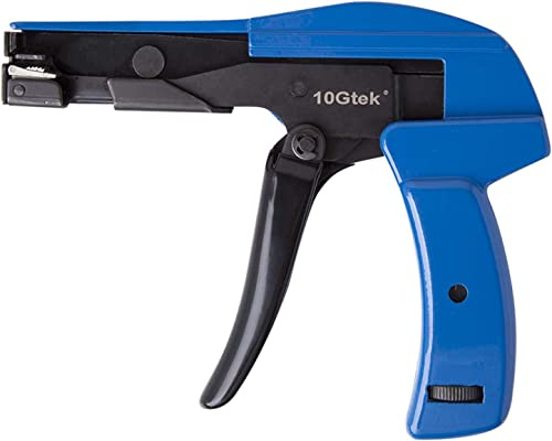 10Gtek Kabelbinderpistole – Befestigungs- und Schneidwerkzeug mit Griff, speziell für Nylon-Kabelbinder zum Befestigen und Schneiden von Kabeln in Blau