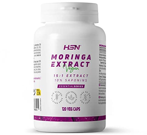 HSN Extracto Moringa Oleifera 500mg (50mg Saponinas) | 120 Cápsulas Vegetales | 7500mg equivalencia Hojas Moringa oleifera 15x Veces Más Concentrado | No-GMO, Vegano, Sin Gluten