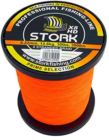 Stork HDx8, 8-Fach geflochtene Premium Angelschnur 3000m (Orange, 10 lbs / 4.5 kg / 0.10 mm)