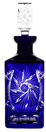 Whiskykaraffe mit Stopfen Blau geschliffen Schleuderstern Kristallglas 750 ml