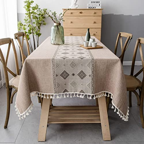 Pahajim Tischdecke Rechteckige Baumwolle Leinen Tischdecke Abwaschbar Quasten Design Gartentischdecke für Couchtisch Home Küche Speisetisch Dekoration(Braun,140 x 220 cm)