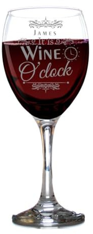 Personalised Red Wine Glass | 'It's Wine O'Clock’ Engraved Vintage White Wine Glass | Wine Lover Premium Gift for Birthday Christmas Wedding Anniversary | Customise with Any Name or Text, 250 ml