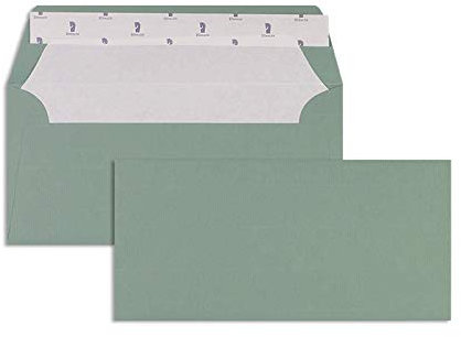 100 Stück, Farbige Briefumschläge, DIN Lang, Haftklebung, Gerade Klappe, 100 g/qm Gerippt (Paperado), Ohne Fenster, Grün (Eukalyptus), Blanke Briefhüllen