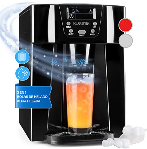 Klarstein Maquina de Hielo para Encimera, Maquina Hacer Cubitos de Hielo Domestica, Producción 12 kg., Depósito Agua Capacidad 2 l. Dispensador Agua Fría, Ice Maker Sobremesa, Máquina Cubitos de Hielo